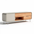 Mobiletto in legno e metallo con due cassetti e vano a vista 120 x 40 x 45cm