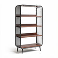 Libreria in metallo con ripiani in legno color noce 120 x 40 x 180cm