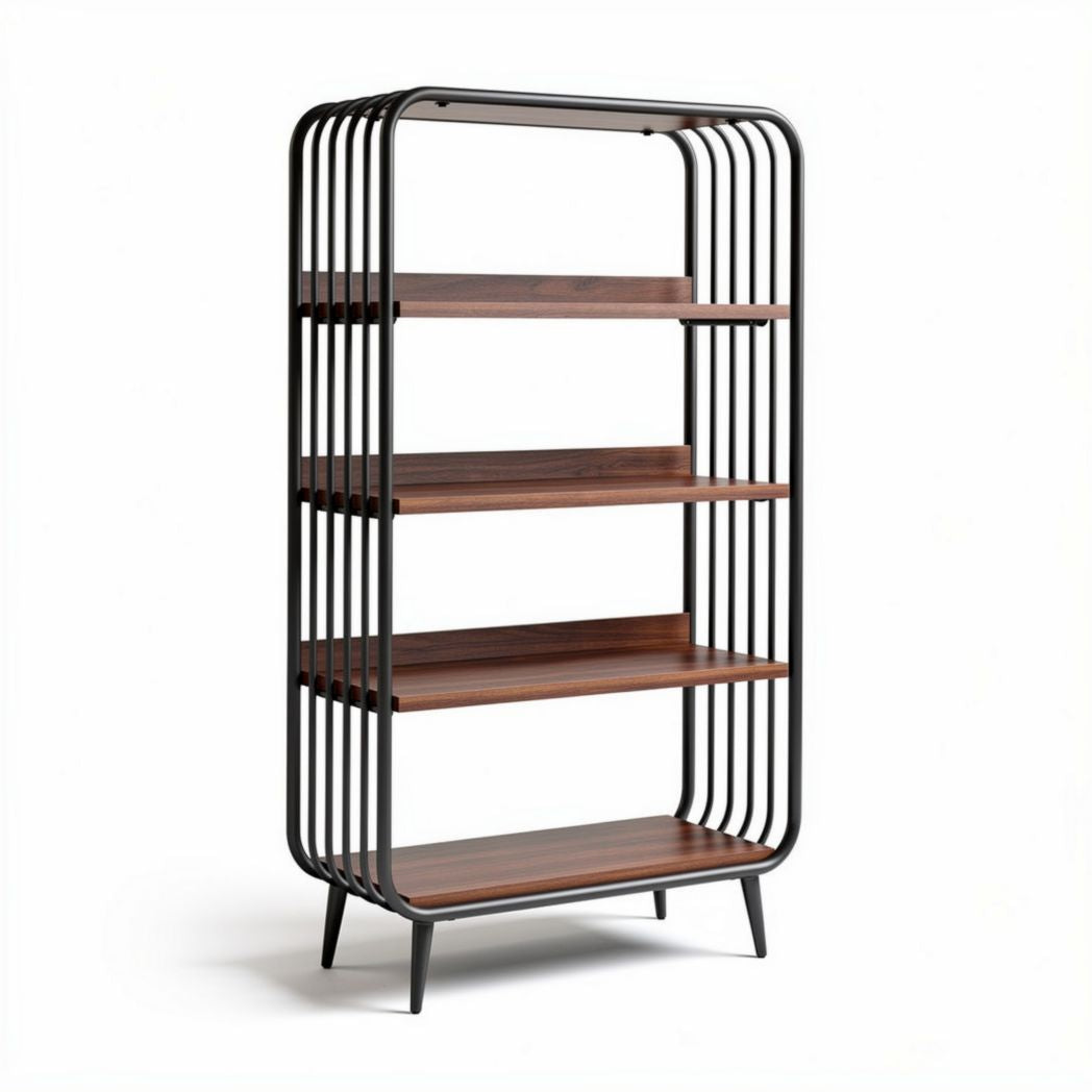 Libreria in metallo con ripiani in legno color noce 120 x 40 x 180cm