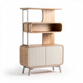 Mobiletto in legno naturale con ripiano superiore e vani contenitore 120 x 40 x 150cm