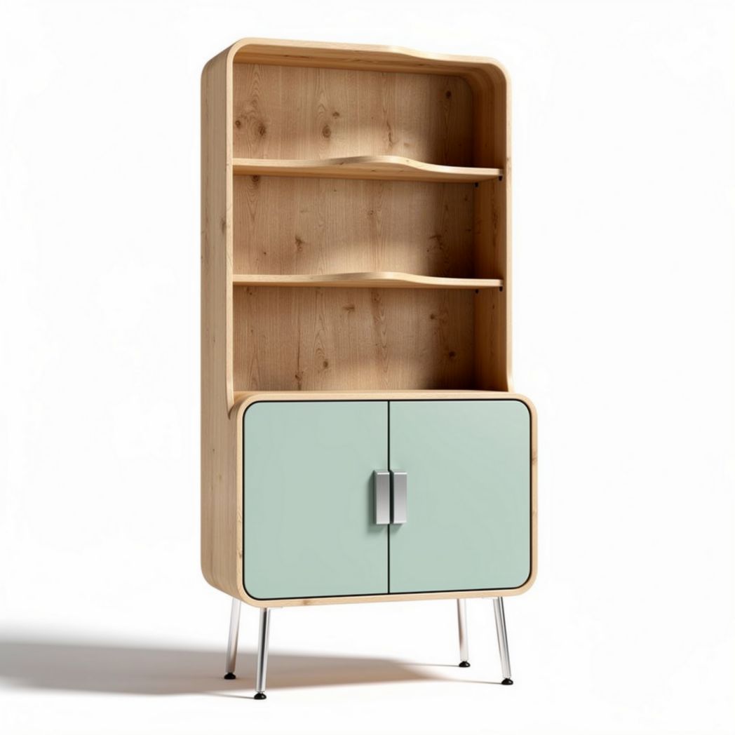 Mobiletto in legno di pino con ante verdi e mensole aperte 90 x 40 x 180cm