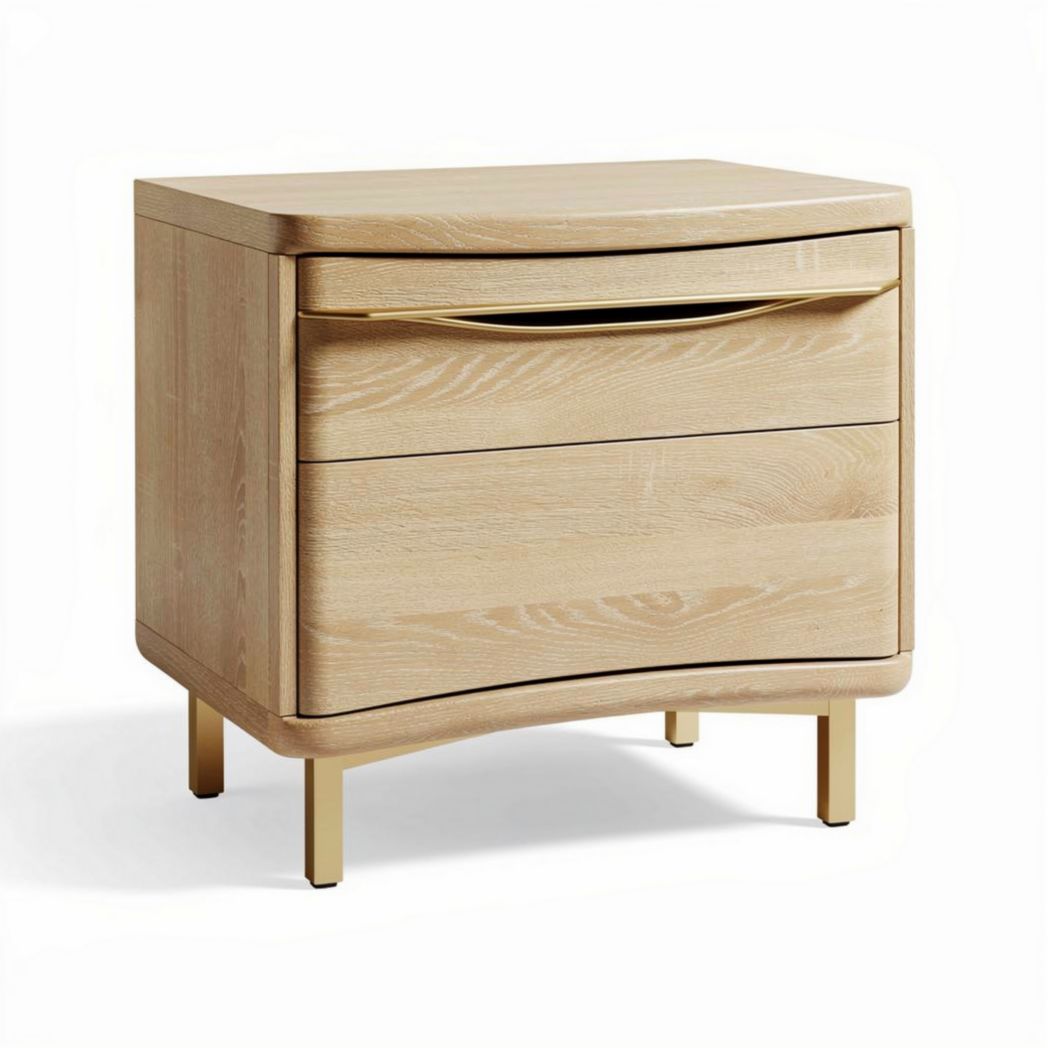 Comodino in legno di frassino con due cassetti color legno naturale 50 x 45 x 40cm