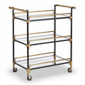 Carrello da servizio con struttura in metallo nero e ripiani in vetro 80 x 40 x 90cm
