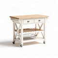Carrello da cucina in legno massello e metallo con cassetti e ruote 120 x 60 x 90cm