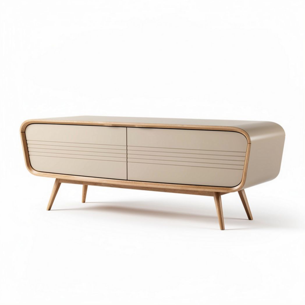 Mobiletto in legno con finitura beige e piedi in metallo 120 x 40 x 50cm