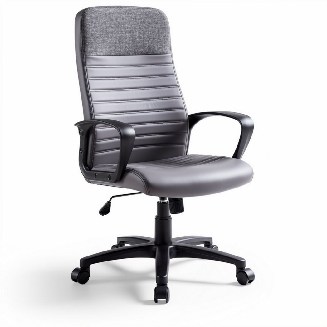 Poltrona da ufficio girevole in ecopelle grigia con braccioli regolabili 45 x 45 x 100cm