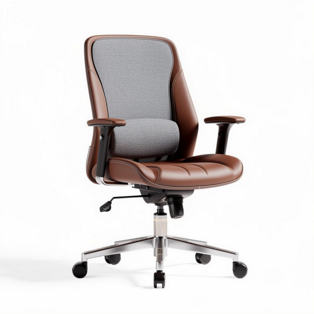 Sedia da ufficio girevole in pelle e tessuto marrone e grigio 70 x 60 x 120cm