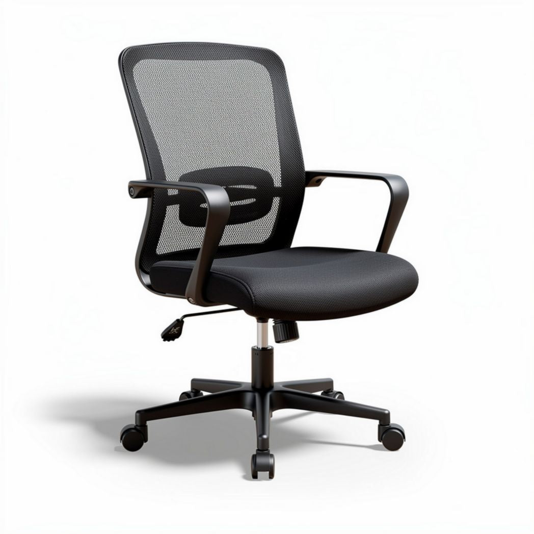 Sedia da ufficio ergonomica nera con schienale in rete e braccioli regolabili