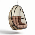 Poltrona a sospensione in rattan con cuscini in tessuto marrone 100 x 80 x 90cm